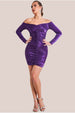 Off The Shoulder Ruched Mini - Purple by Goddiva