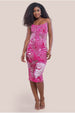 Abstract Bandeau Bodycon Midi Dress - Cerise by Goddiva