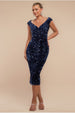 Multi Sequin & Velvet Bardot Midi Dress - Navy Blue by Goddiva