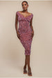 Multi Sequin & Velvet Bardot Midi Dress - Blush Pink by Goddiva