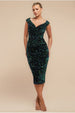 Multi Sequin & Velvet Bardot Midi - Emerald Green by Goddiva