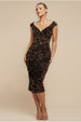 Multi Sequin & Velvet Bardot Midi Dress - Gold by Goddiva