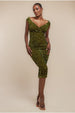 Multi Sequin & Velvet Bardot Midi Dress - Olive Green by Goddiva