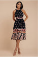Halter Neck Printed Midi Dress - Black by City Goddess