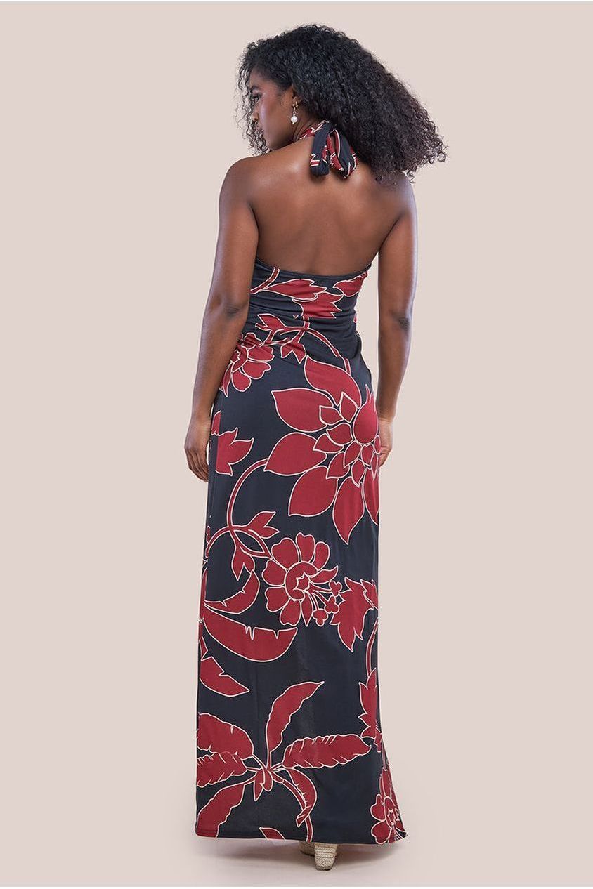 Printed Crossover Maxi Dress - Black DR3602