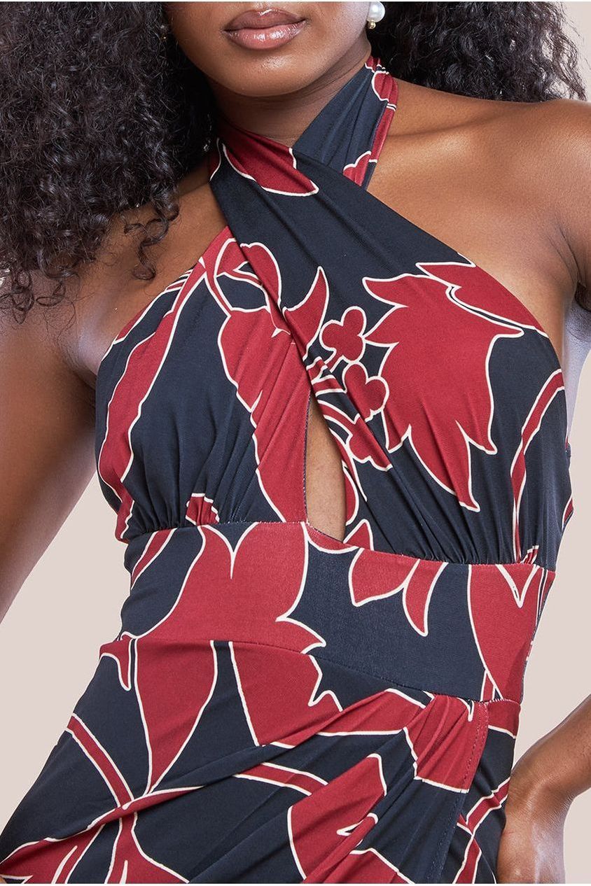 Printed Crossover Maxi Dress - Black DR3602