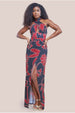 Printed Crossover Maxi Dress - Black by Goddiva