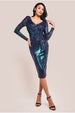 Contrast Sequin Long Sleeve Midi Dress - Emerald by Goddiva