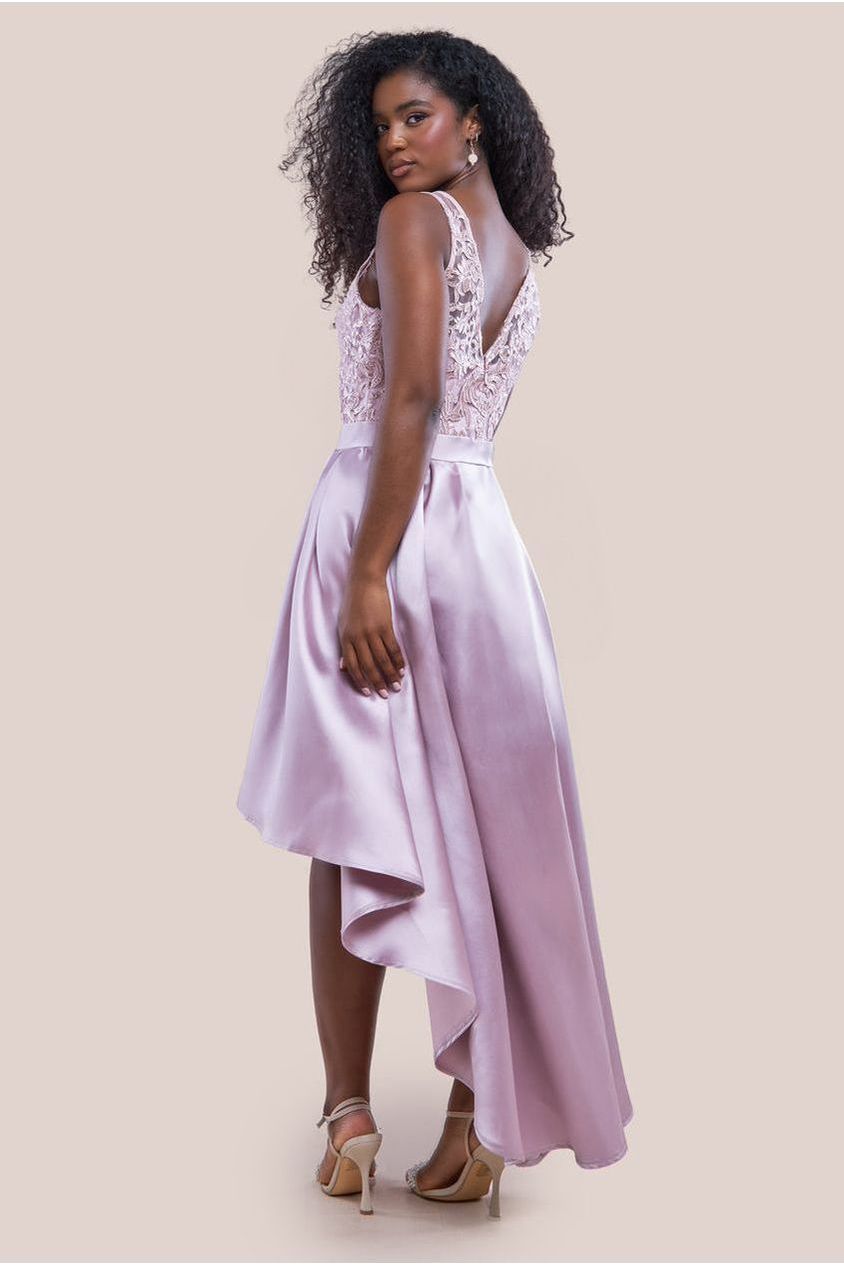 Sequin & Satin Dipped Hem Midi Dress - Blush DR3621