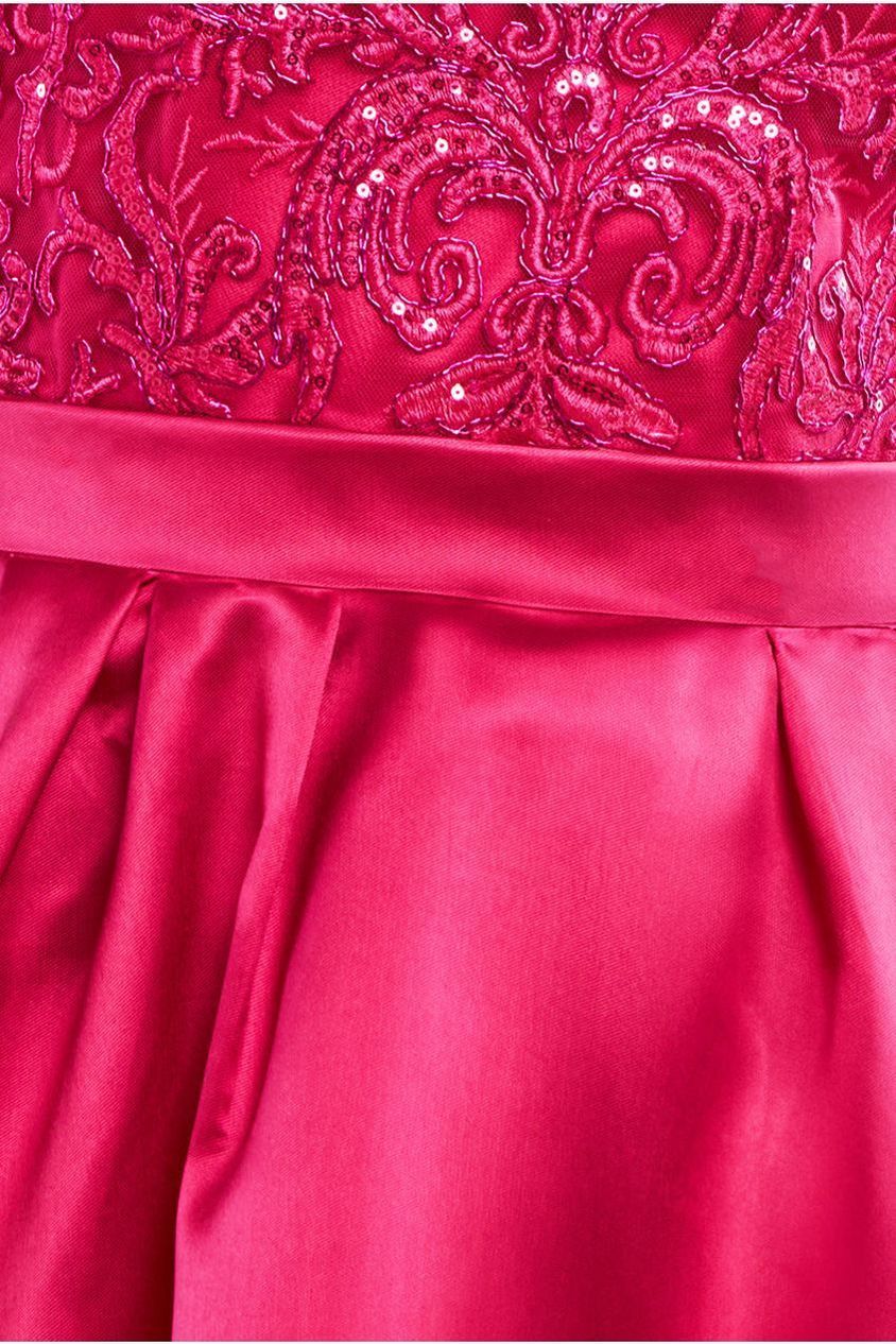 Sequin & Satin Dipped Hem Midi  - Hot Pink DR3621M