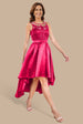 Sequin & Satin Dipped Hem Midi  - Hot Pink by Goddiva