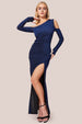 Cold Shoulder Lurex Maxi With Thigh Split - Blue by Goddiva