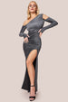 Cold Shoulder Lurex Maxi With Thigh Split - Silver by Goddiva