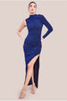 Open Lurex Back One Sleeve Maxi Dress - Royal Blue by Goddiva