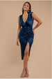 Satin Wrap Knotted Midi Dress - Navy by Goddiva