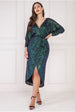 Wrap Style Sequin Midi Dress - Emerald by Goddiva