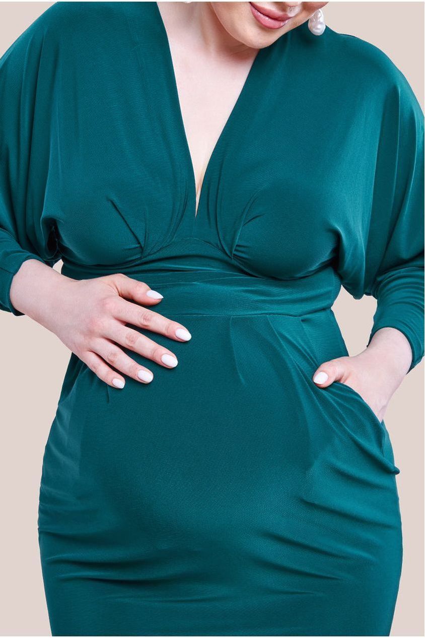 Maternity Batwing Sleeve Midi Dress - Emerald Green DR3647MAT
