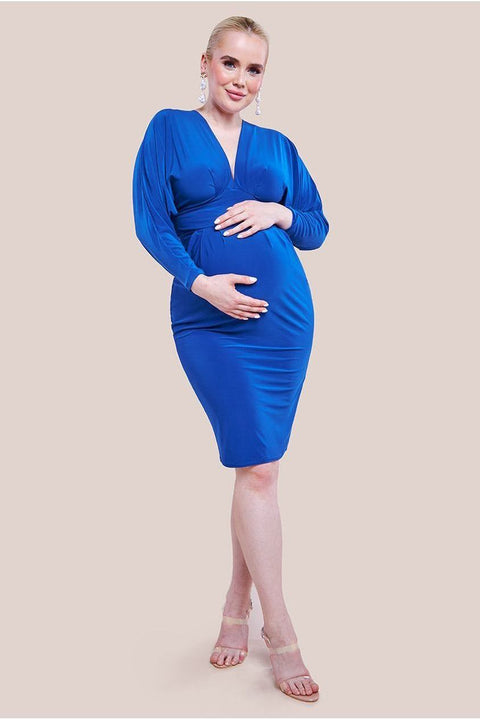 Maternity Batwing Sleeve Midi Dress - Royal Blue by Goddiva