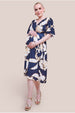 Maternity Leaf Print Flutter Sleeve Midi Dress - Navy by Goddiva