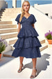 Sequin Lurex Tiered Midi Dress - Navy by Goddiva