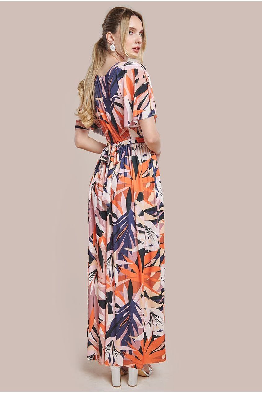 Floral Print Flutter Sleeve Maxi - Orange Print DR3659