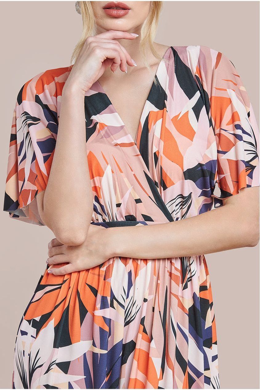 Floral Print Flutter Sleeve Maxi - Orange Print DR3659