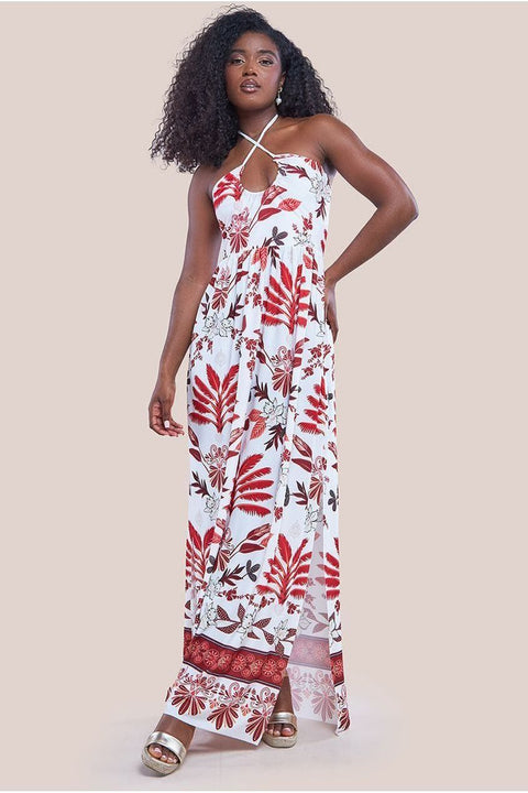 Printed Tie Back Maxi - Cream by Goddiva