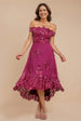 Bardot Sequin & Lace High Low Midi - Magenta by Goddiva