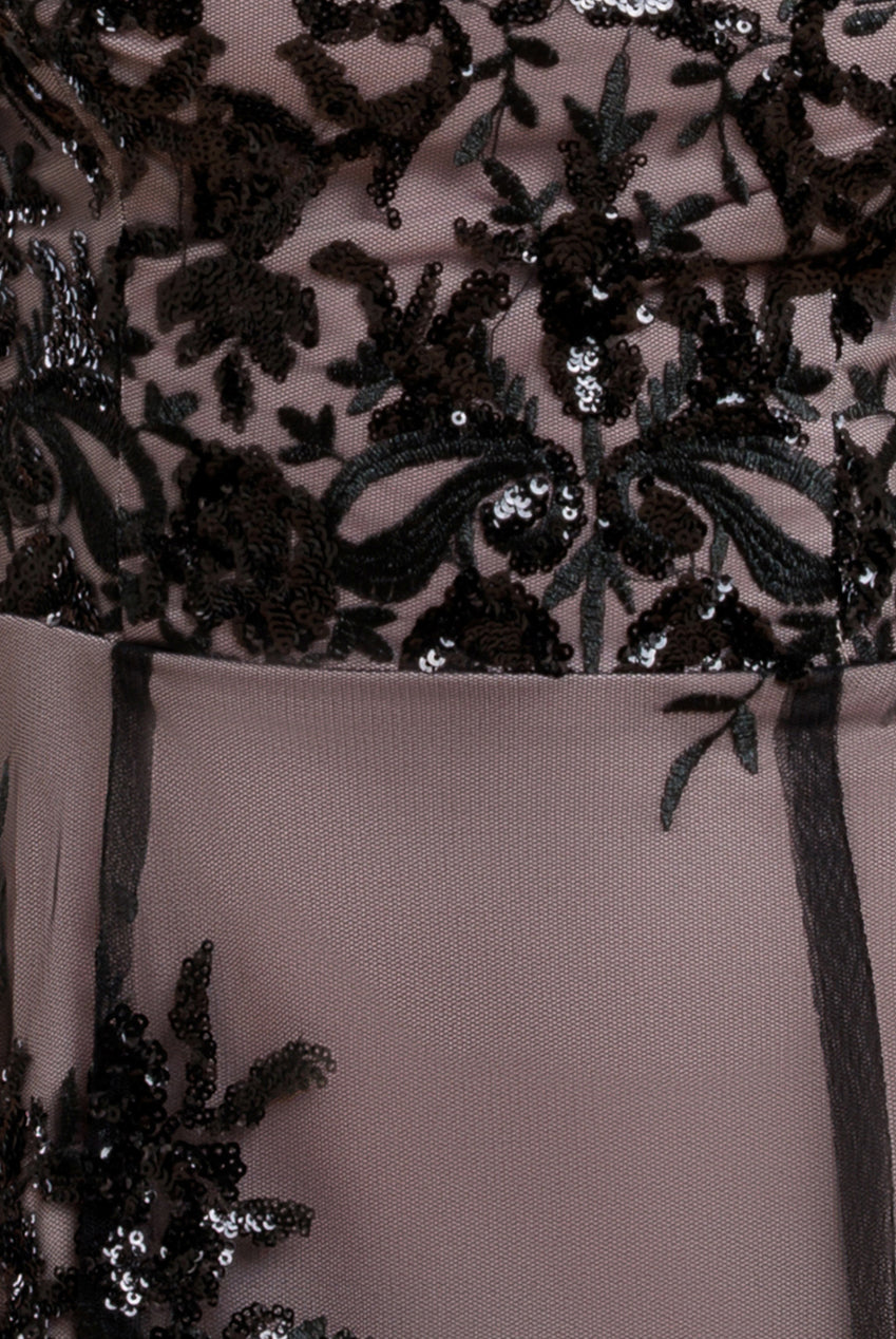 Bardot Sequin & Lace High Low Midi - Black DR3675M