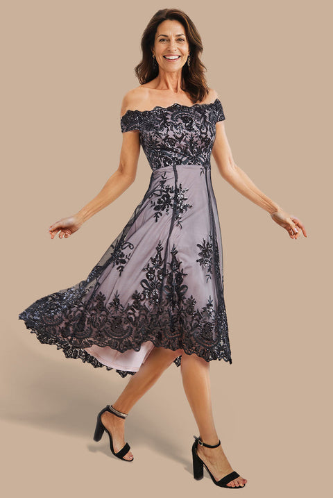 Bardot Sequin & Lace High Low Midi - Black by Goddiva