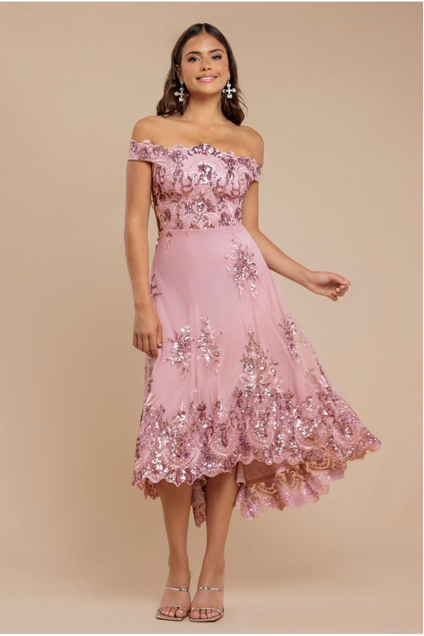 Bardot Sequin & Lace High Low Midi - Blush DR3675