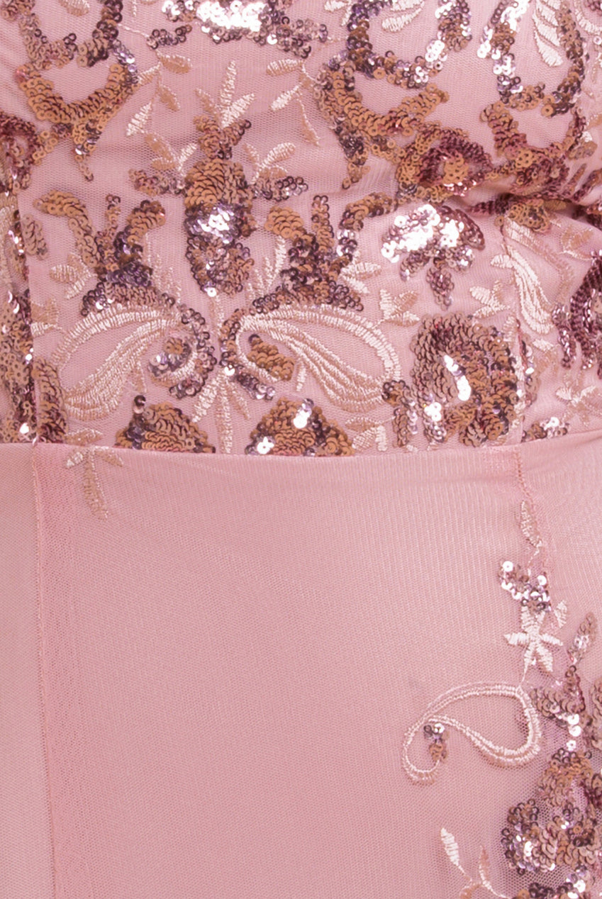 Bardot Sequin & Lace High Low Midi - Blush Pink DR3675M