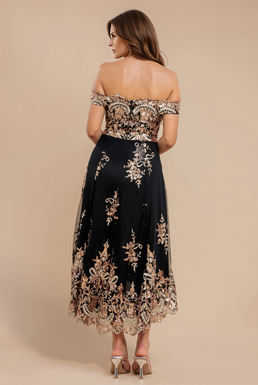 Bardot Sequin & Lace High Low Midi - Champagne DR3675M