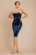 Bandeau Sequin & Velvet Midi Dress - Navy by Goddiva