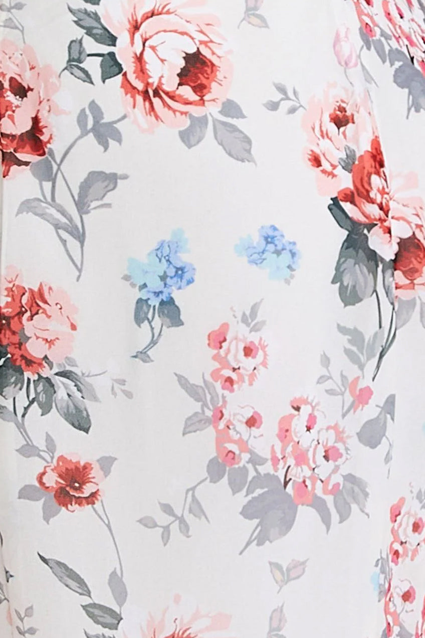 Floral Printed Chiffon Ruffle Maxi - Cream DR3750