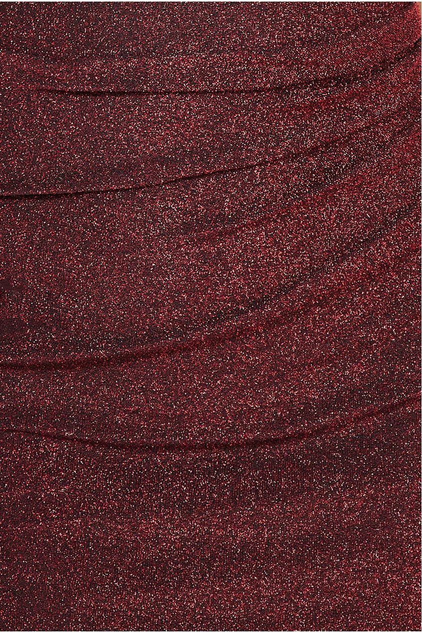 Lurex Cowl Neck Off The Shoulder Midi - Red DR3752