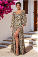 Leaf Print Shirred Back Maxi Dress - Leaf Print by Goddiva