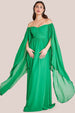 Chiffon Off The Shoulder Maxi With Cape Sleeves - Green by Goddiva