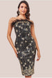 Sequin And Feather Boobtube Midi - Black by Goddiva