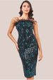 Sequin And Feather Boobtube Midi - Emerald Green by Goddiva