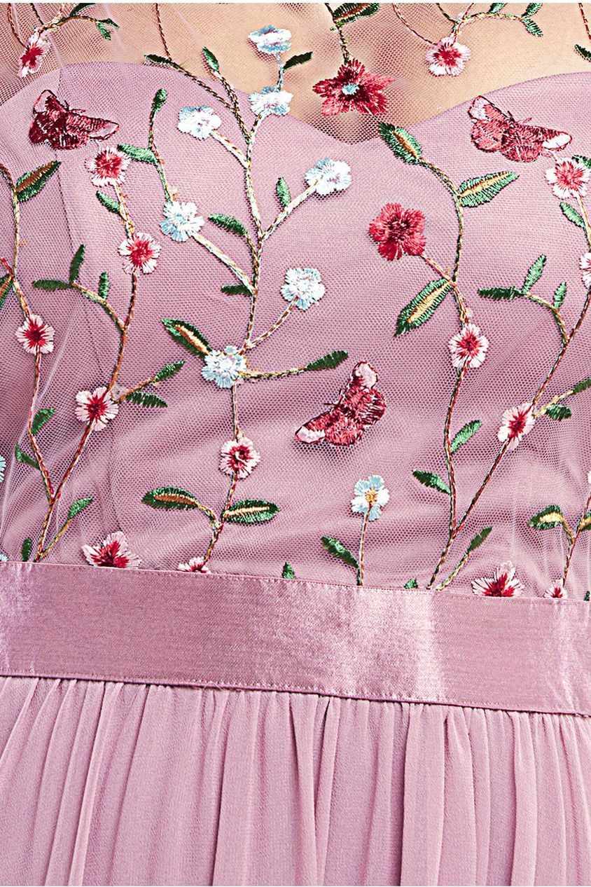 Embroidered Top Flutter Sleeve Maxi - Rosepink DR3799