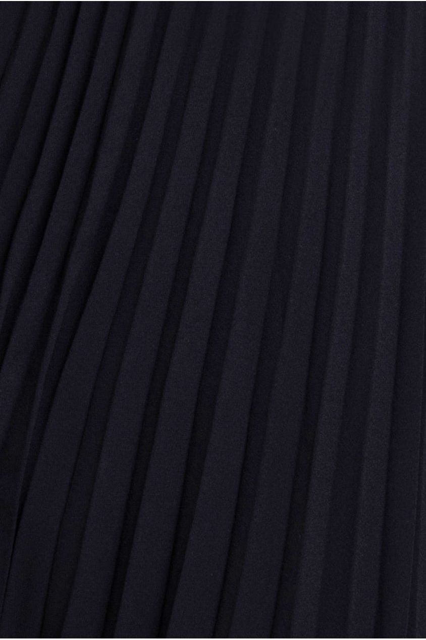 Embroidered Top Chiffon Pleated Midi - Black DR3802M