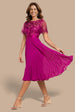 Embroidered Top Chiffon Pleated Midi - Magenta by Goddiva