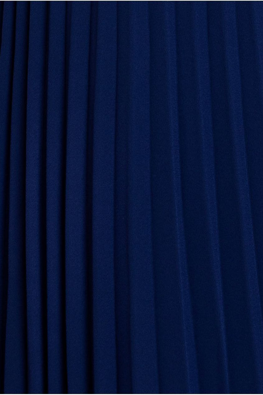 Embroidered Top Chiffon Pleated Midi - Navy Blue DR3802