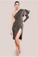 One Sleeve Frill Lurex Midi Dress - Gold by Goddiva
