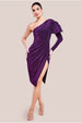 One Sleeve Frill Lurex Midi Dress - Purple by Goddiva