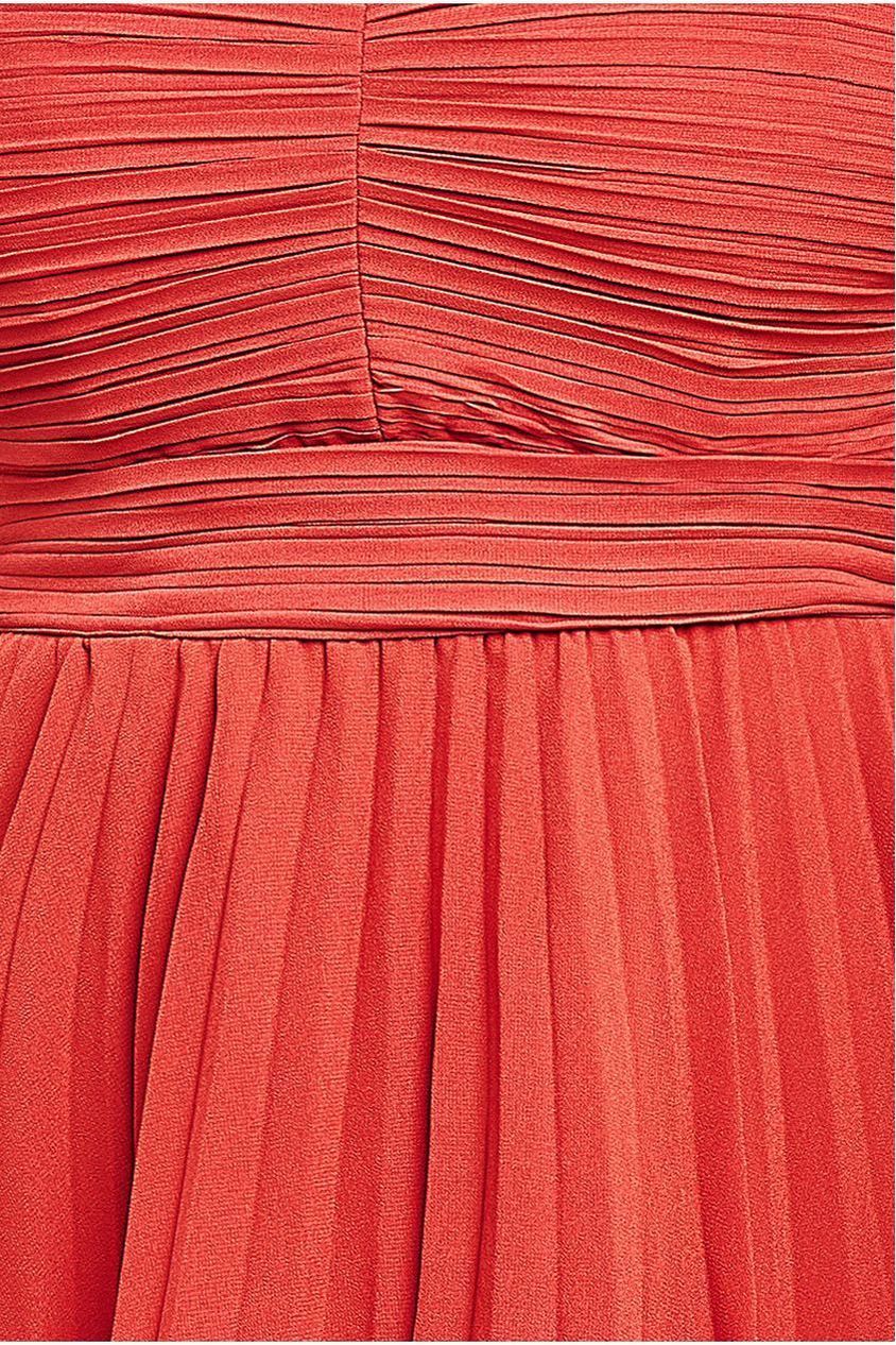 Pleated Bandeau Bodice Chiffon Tiered Midi - Orange DR3811