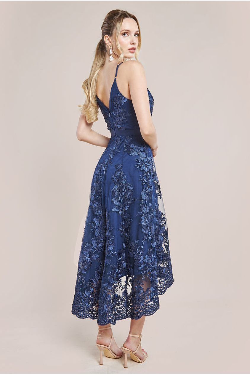 Dipped Hem Sleeveless Lace Midi - Navy DR3815QZ