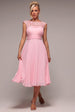 Crochet & Pleated Top Midi Dress - Blush Pink by Goddiva