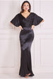 Satin Viscose Cowl Neck Maxi With Train - Black by Goddiva